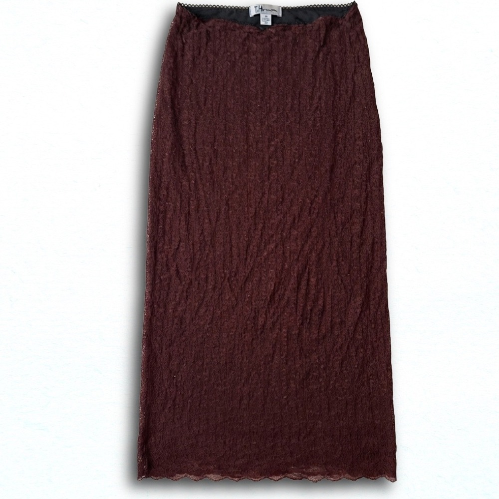 Urban Outfitters Burgundy Lace Crinkle Maxi Skirt Picot Trim Maroon Medium